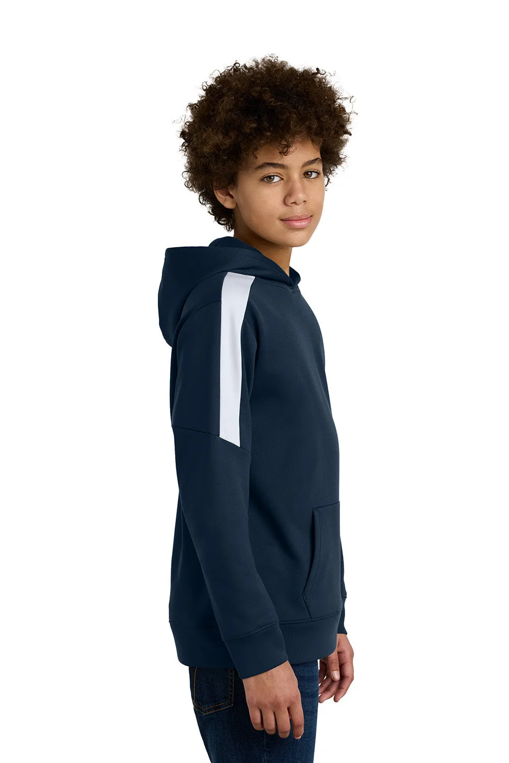 Sport-Tek Youth Sport-Wick Moisture Wicking United Fleece Hooded Sweatshirt Hoodie w/ Pouch Pocket - Navy Blue/White Clothing Sport-Tek