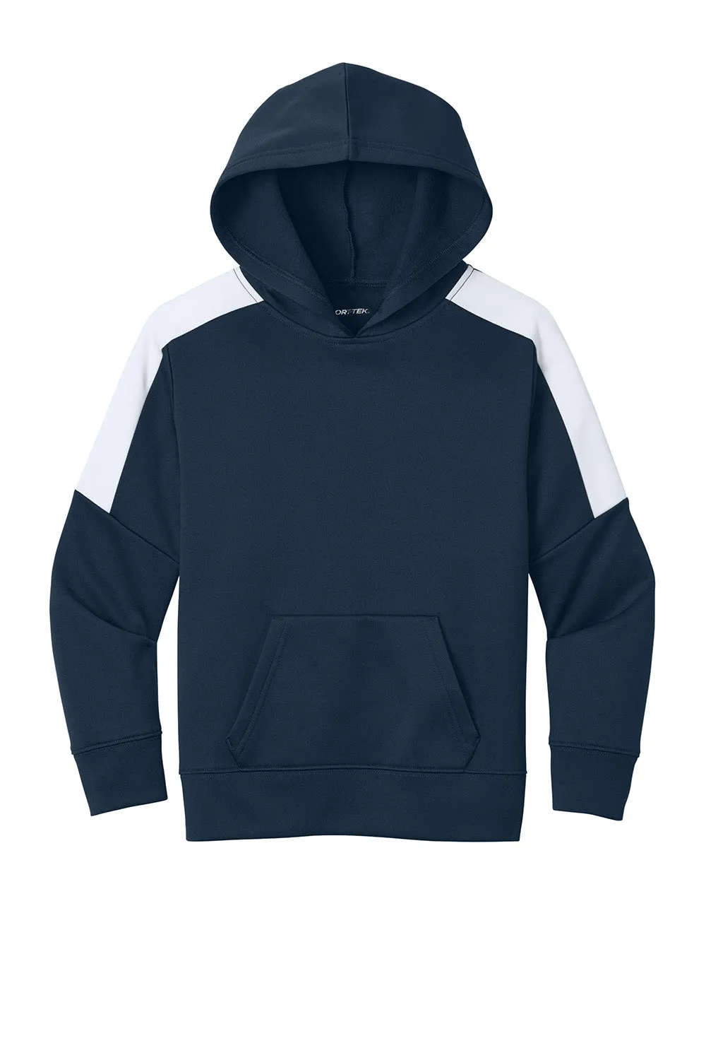 Sport-Tek Youth Sport-Wick Moisture Wicking United Fleece Hooded Sweatshirt Hoodie w/ Pouch Pocket - Navy Blue/White Clothing Sport-Tek