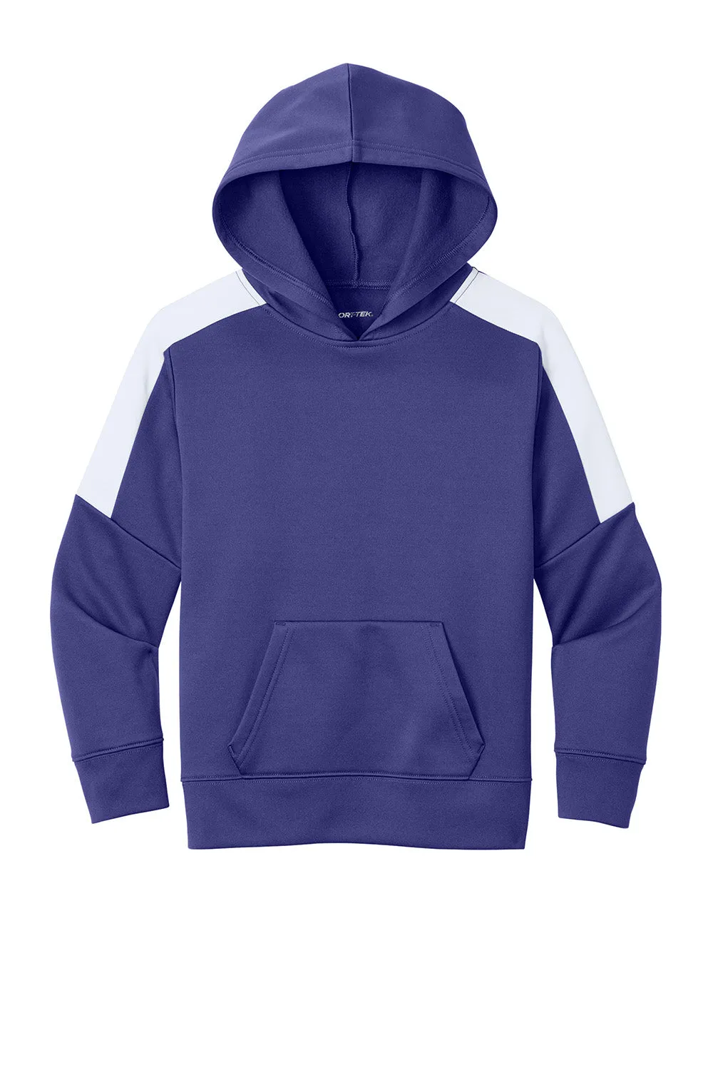 Sport-Tek Youth Sport-Wick Moisture Wicking United Fleece Hooded Sweatshirt Hoodie w/ Pouch Pocket - Purple/White