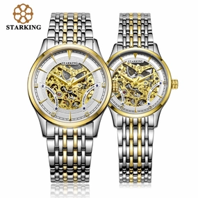 StarKing Luxury Golden Skeleton Automatic Watches Unisex Women And Men Couple Clock Stainless Steel Lover's Wrist Watch AM/L0185,seiko watches,mens watches,couple watches,watches designer,watches discount,watches for women,cople watchescouple watches luxu