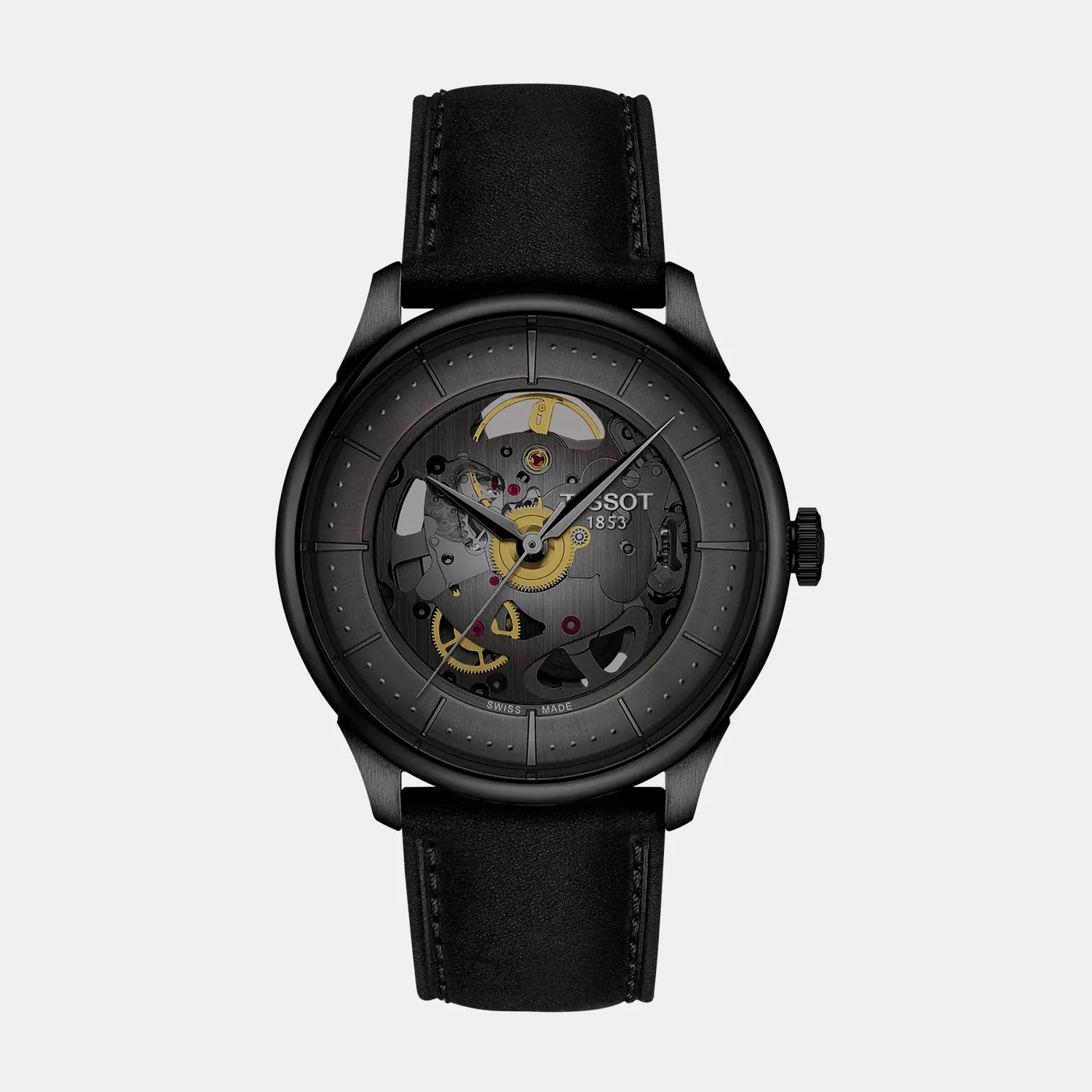 T-Classic Chemin Des Tourelles Skeleton Unisex Analog Gunmetal Dial Automatic Leather Watch T1398363644100 budget    watches    watches classic