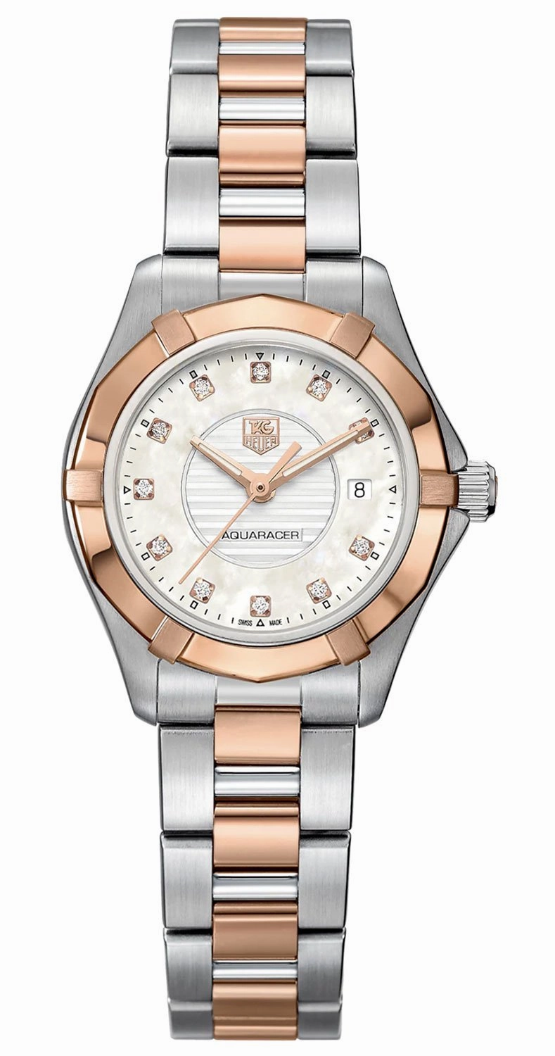 TAG Heuer Aquaracer Steel & Rose Gold Mother-of-Pearl Dial Diamonds Date Quartz Womens Watch WAP1451.BD0837 Women??s luxury watches Affordable women watches
