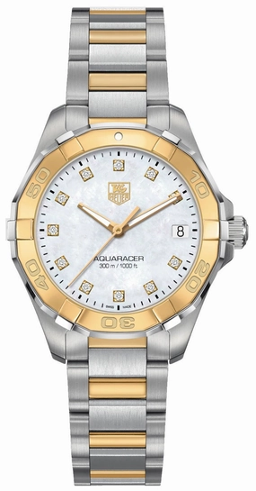TAG Heuer Aquaracer Steel & Yellow Gold Mother-of-Pearl Dial Diamonds Date Quartz Womens Watch WAY1351.BD0917 Women??s luxury watches Affordable women watches