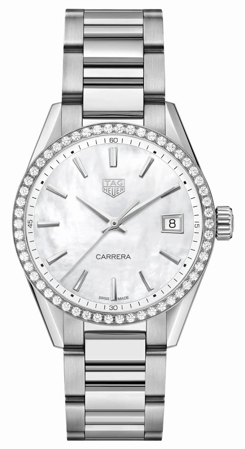 TAG Heuer Carrera Stainless Steel Mother-Of-Pearl Dial Diamonds Date Quartz Womens Watch WBK1316.BA0652 Women??s luxury watches Affordable women watches
