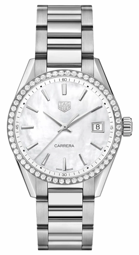TAG Heuer Carrera Stainless Steel Mother-Of-Pearl Dial Diamonds Date Quartz Womens Watch WBK1316.BA0652 Women??s luxury watches Affordable women watches