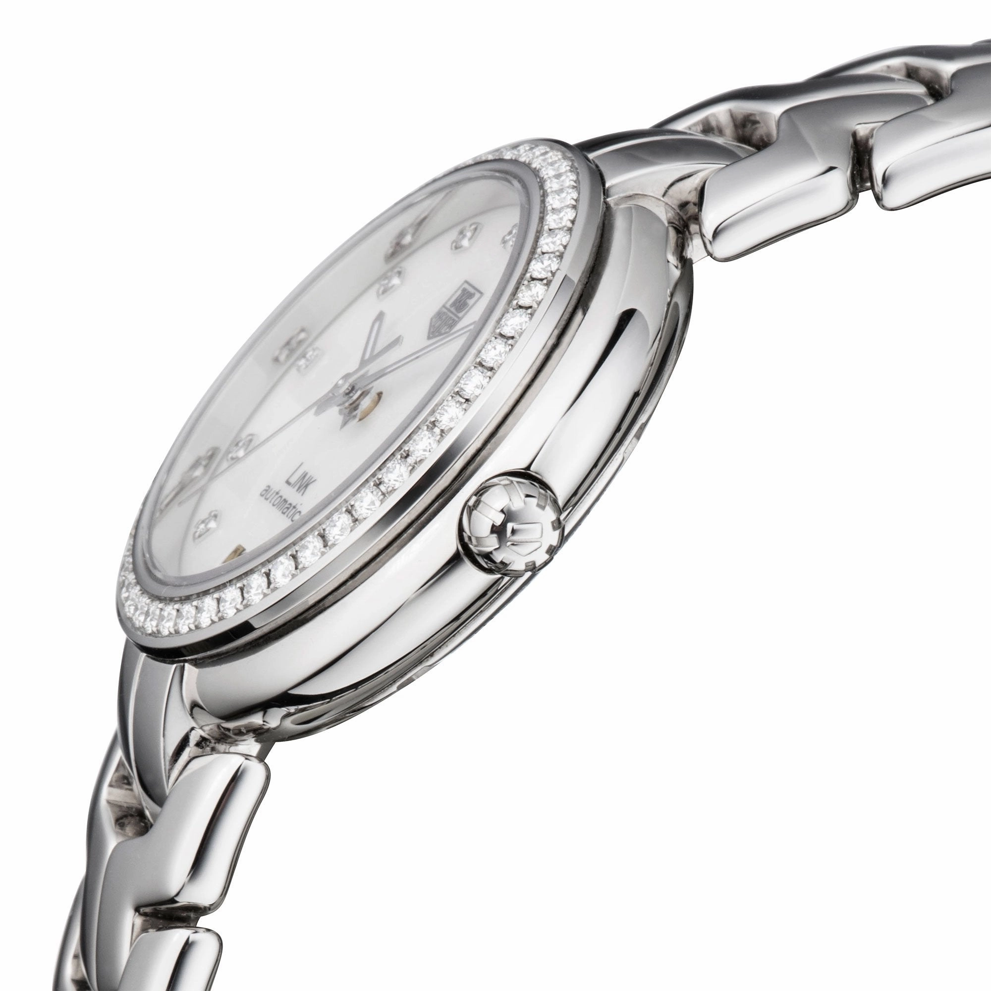 TAG Heuer Link Automatic Stainless Steel Mother-of-Pearl Dial Diamonds Date Womens Watch WAT2314.BA0956