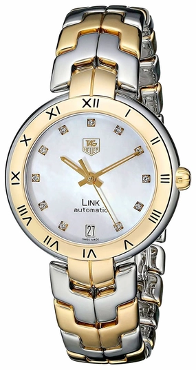 TAG Heuer Link Automatic Yellow Gold and Steel Mother-of-Pearl Dial Diamonds Date Womens Watch WAT2351.BB0957 Women??s luxury watches Affordable women watches