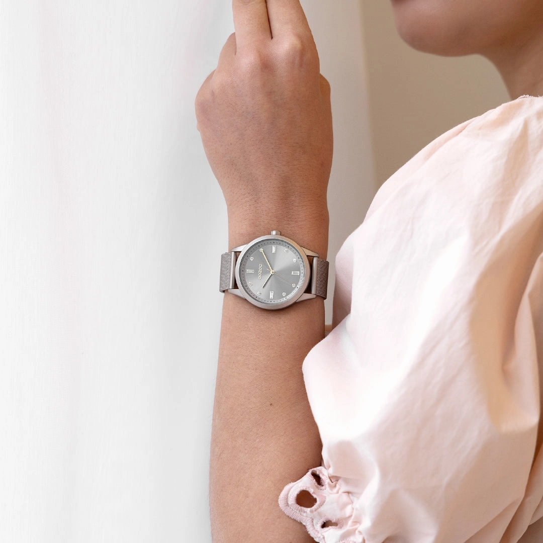 Taupe OOZOO watch with metal mesh bracelet - C11358,seiko watches,couple watches,watches designer,watches discount,women watches,best women watches,high end women's watches,high quality women's watches