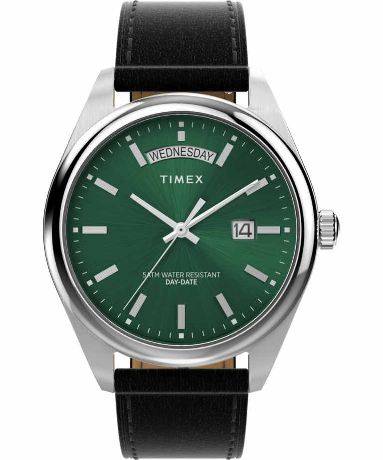 Timex Legacy Quartz Green Dial Day-Date Leather Band Watch TW2W57300,quartz watch, quartz watches for men, quartz watches for women, best quartz watch, minimalist quartz watch, luxury quartz watch, waterproof quartz watch,analog quartz watch, digital quart