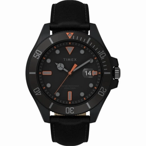 Timex Men's Watch - Harborside Coast GMT Quartz Black Dial Leather Strap | TW2V42300 Luxury Quartz Watch Quartz Watch Sale