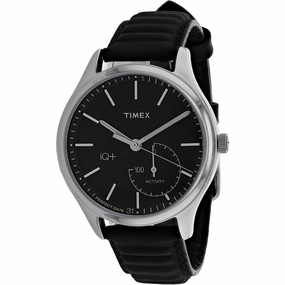 Timex Men's Watch - iQ  Move Silver Tone Case Black Dial Leather Strap | TW2P93200 