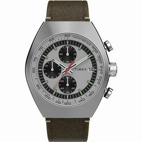 Timex Men's Watch - Legacy Chrono Silver and Black Dial Leather Strap | TW2W50100 Luxury Quartz Watch Quartz Watch Sale
