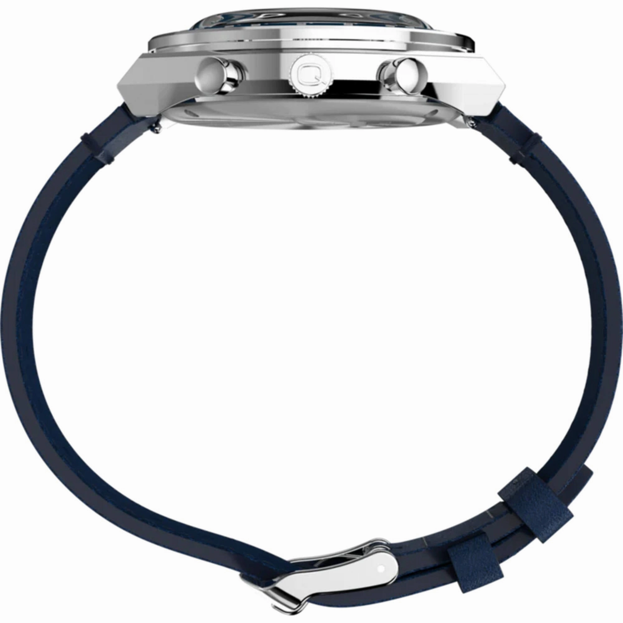 Timex Men's Watch - Q Timex Chronograph Blue and White Dial Leather Strap | TW2W51700