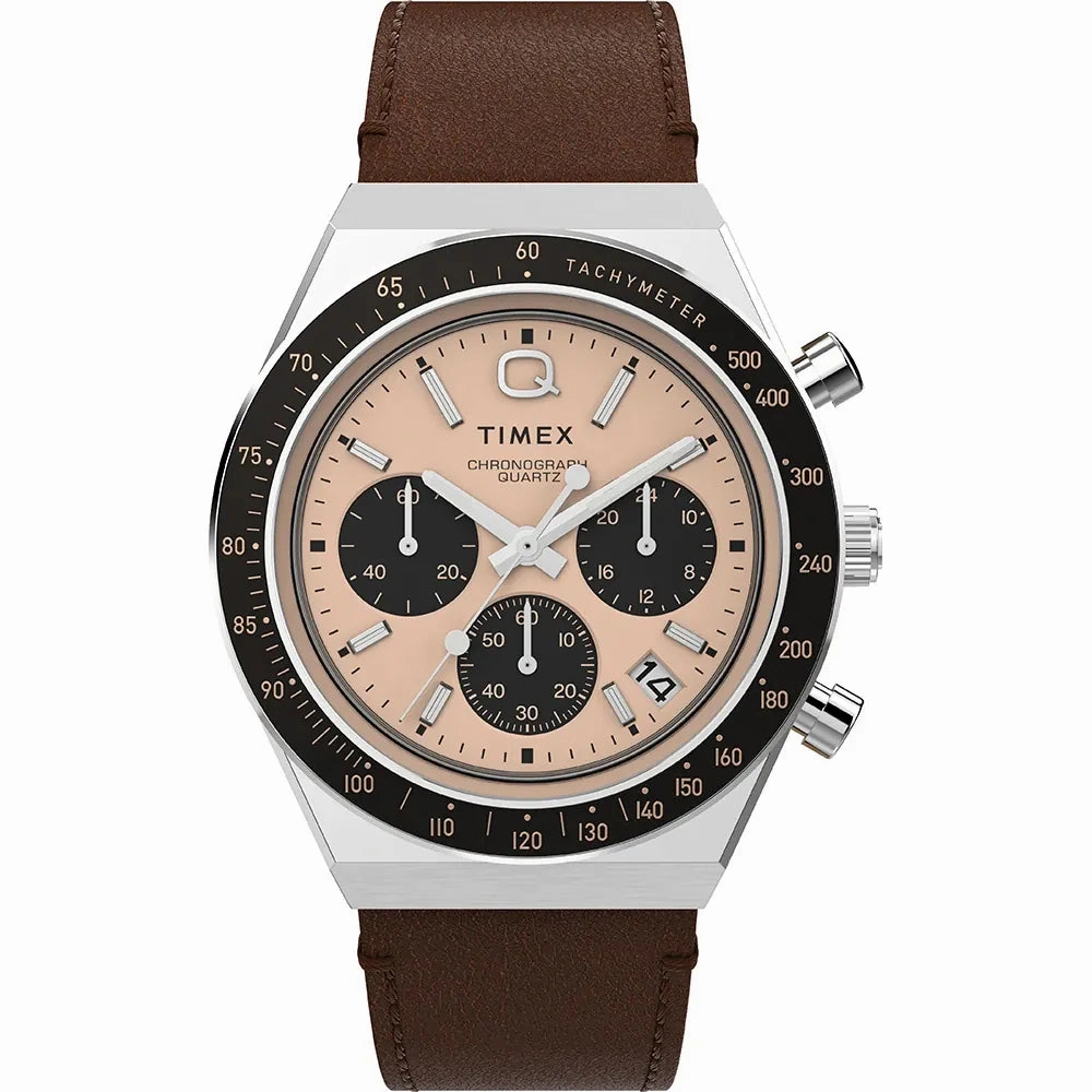 Timex Q Chronograph Brown Leather Watch TW2W51800 