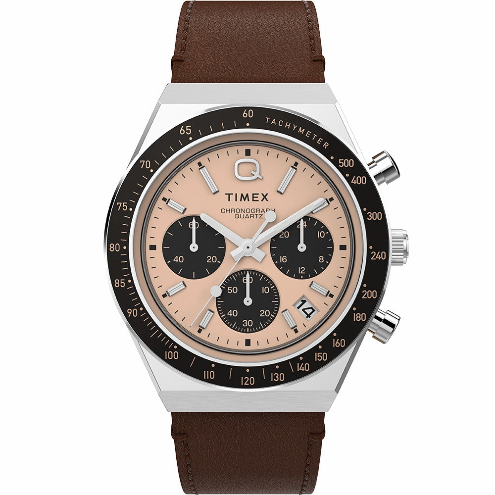 Timex Q Chronograph TW2W51800 Affordable Leather Watch Leather Watch Discount