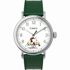 Timex Women's Watch - Peanuts White Dial Green Synthetic Rubber Strap | TW2W78900 Luxury Quartz Watch Quartz Watch Sale