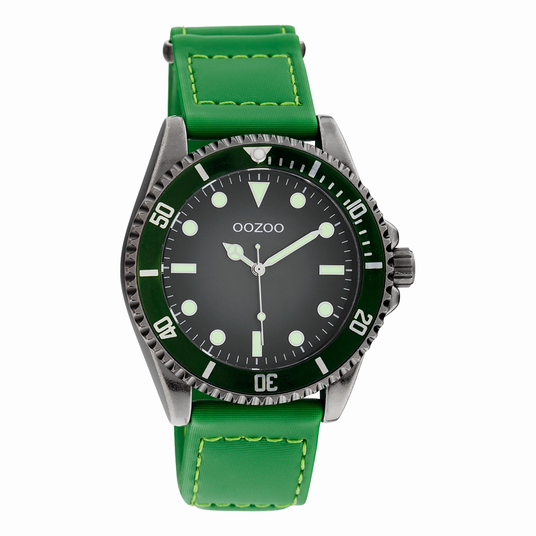 Titanium OOZOO watch with green velcro strap - C11010,seiko watches,mens watches,couple watches,watches designer,watches discount,best watches for men