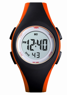 V2A 5ATM Waterproof Digital Kids Sports Watch with Luminous Alarm Stopwatch for Boys and Girls (White Dial Black and Orange Colored Strap),kids watch,smart watch for kids,kids GPS watch,waterproof kids watch,affordable smart watch for kids,watch for 3-10 y