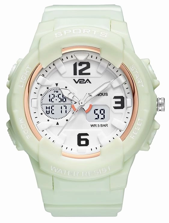 V2A Analog Digital 5ATM Waterproof Fashion Black Sports Watch for Women and Girls