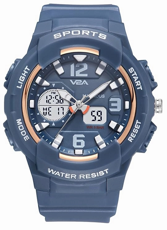V2A Analog Digital 5ATM Waterproof Fashion Black Sports Watch for Women and Girls