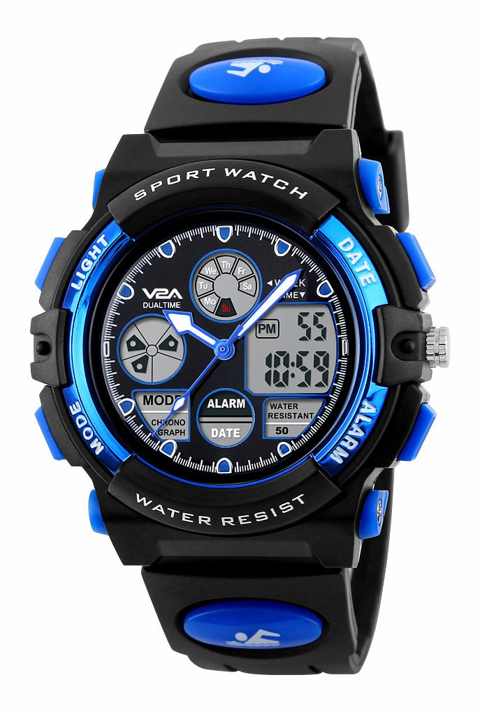 V2A Analog-Digital Boy's Watch (Blue Dial, Blue Colored Strap),kids watch,smart watch for kids,kids GPS watch,waterproof kids watch,affordable smart watch for kids,watch for 3-10 year old,boys kids watch,girl kids watch