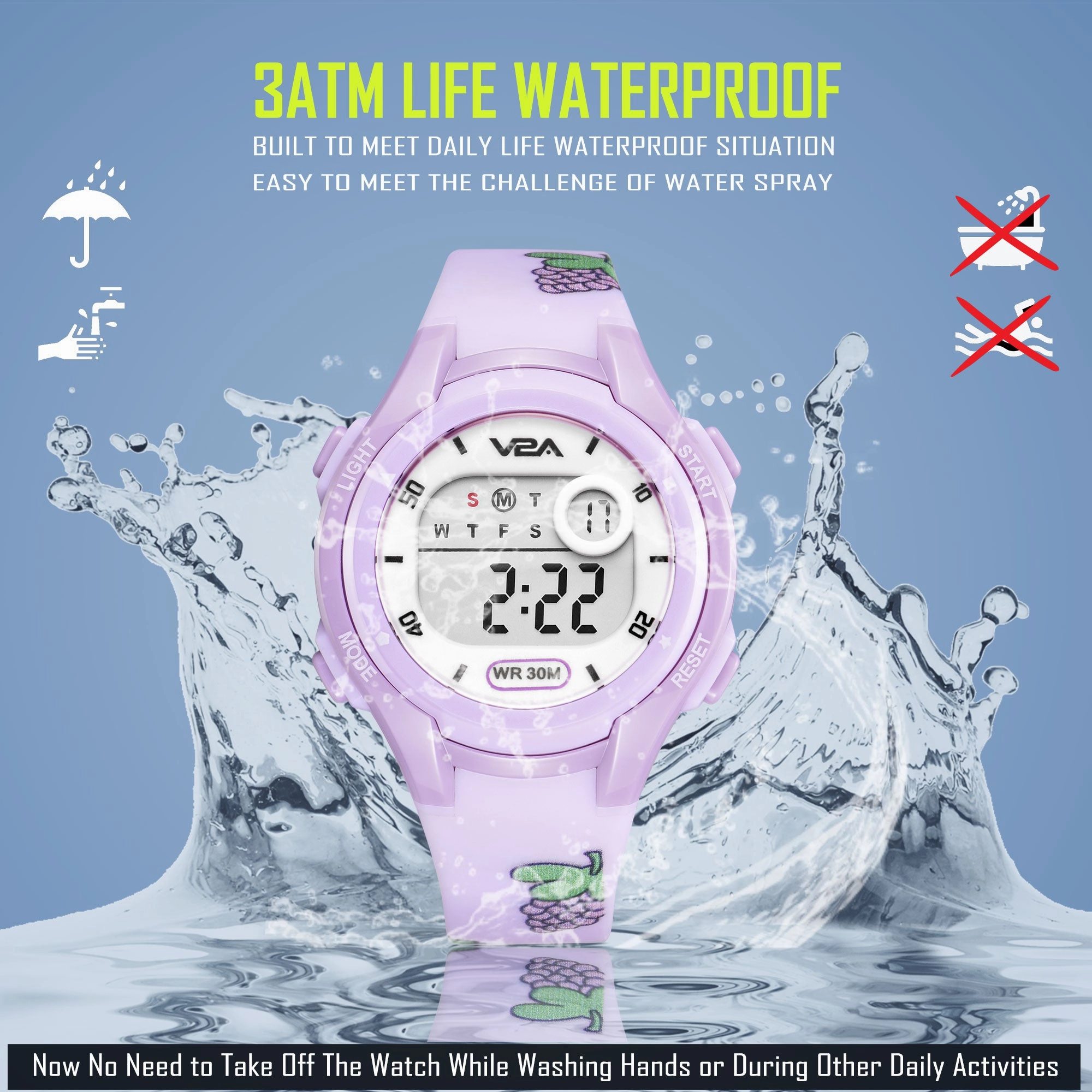 V2A Boys and Girls Kids Watch - Waterproof Watch, Gifts for Boys and Girls Age 5-13 for Multi-Functional 30 M Waterproof Digital Sports Watches for 3 4 5 6 7 Year Old Girls