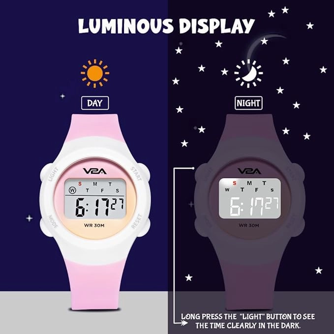 V2A Color Play Digital Watch for Girls, Waterproof Kids Sports Watch with Alarm, Stopwatch & Backlight | LED Display, Shockproof Design | Best Birthday Gift for Girls Ages 4,kids watch,smart watch for kids,kids GPS watch,waterproof kids watch,affordabl