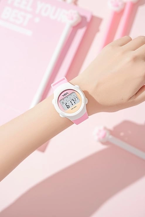 V2A Color Play Digital Watch for Girls, Waterproof Kids Sports Watch with Alarm, Stopwatch & Backlight | LED Display, Shockproof Design | Best Birthday Gift for Girls Ages 4??