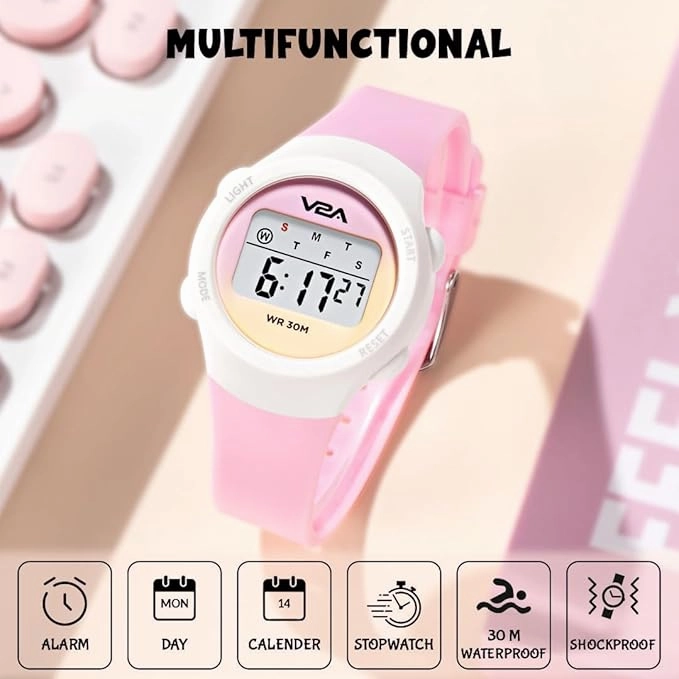 V2A Color Play Digital Watch for Girls, Waterproof Kids Sports Watch with Alarm, Stopwatch & Backlight | LED Display, Shockproof Design | Best Birthday Gift for Girls Ages 4??