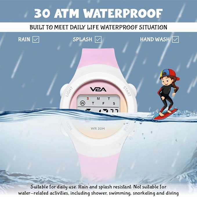 V2A Color Play Digital Watch for Girls, Waterproof Kids Sports Watch with Alarm, Stopwatch & Backlight | LED Display, Shockproof Design | Best Birthday Gift for Girls Ages 4??