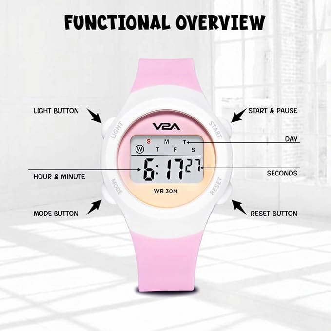 V2A Color Play Digital Watch for Girls, Waterproof Kids Sports Watch with Alarm, Stopwatch & Backlight | LED Display, Shockproof Design | Best Birthday Gift for Girls Ages 4??