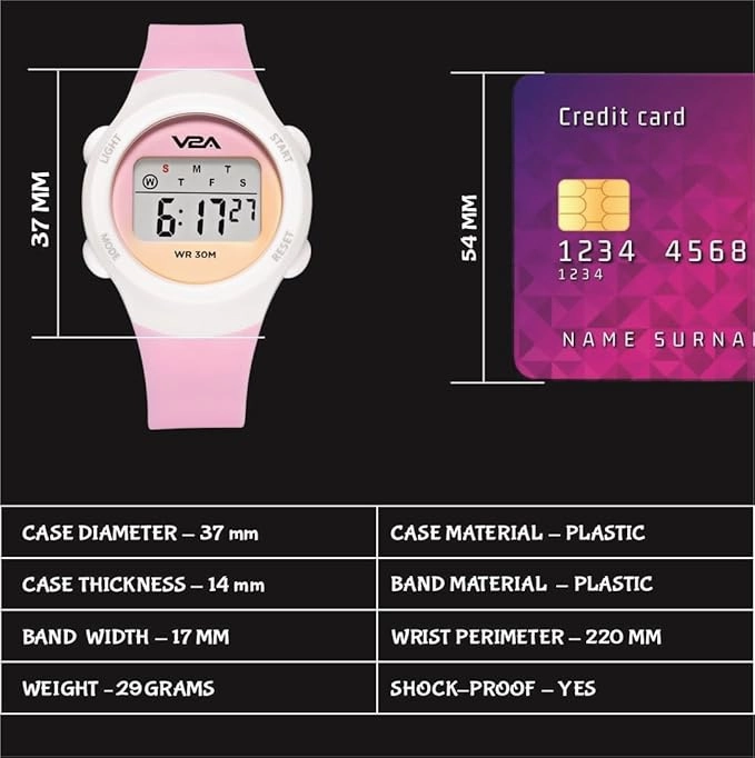 V2A Color Play Digital Watch for Girls, Waterproof Kids Sports Watch with Alarm, Stopwatch & Backlight | LED Display, Shockproof Design | Best Birthday Gift for Girls Ages 4??
