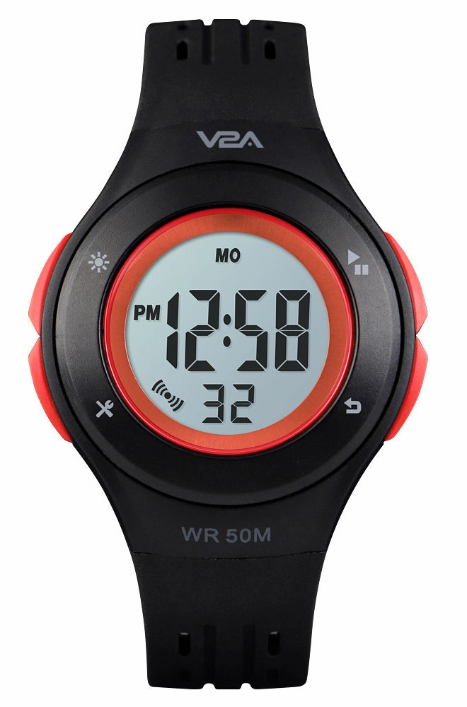 V2A Digital 5ATM Waterproof Kids Sports Watch with 7 Color Backlight Alarm Stopwatch for Boys and Girls (White Dial and Black Colored Strap),kids watch,smart watch for kids,kids GPS watch,waterproof kids watch,affordable smart watch for kids,watch for 3-10
