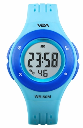 V2A Digital 5ATM Waterproof Kids Sports Watch with 7 Color Backlight Alarm Stopwatch for Boys and Girls (White Dial and Blue Colored Strap),kids watch,smart watch for kids,kids GPS watch,waterproof kids watch,affordable smart watch for kids,watch for 3-10 