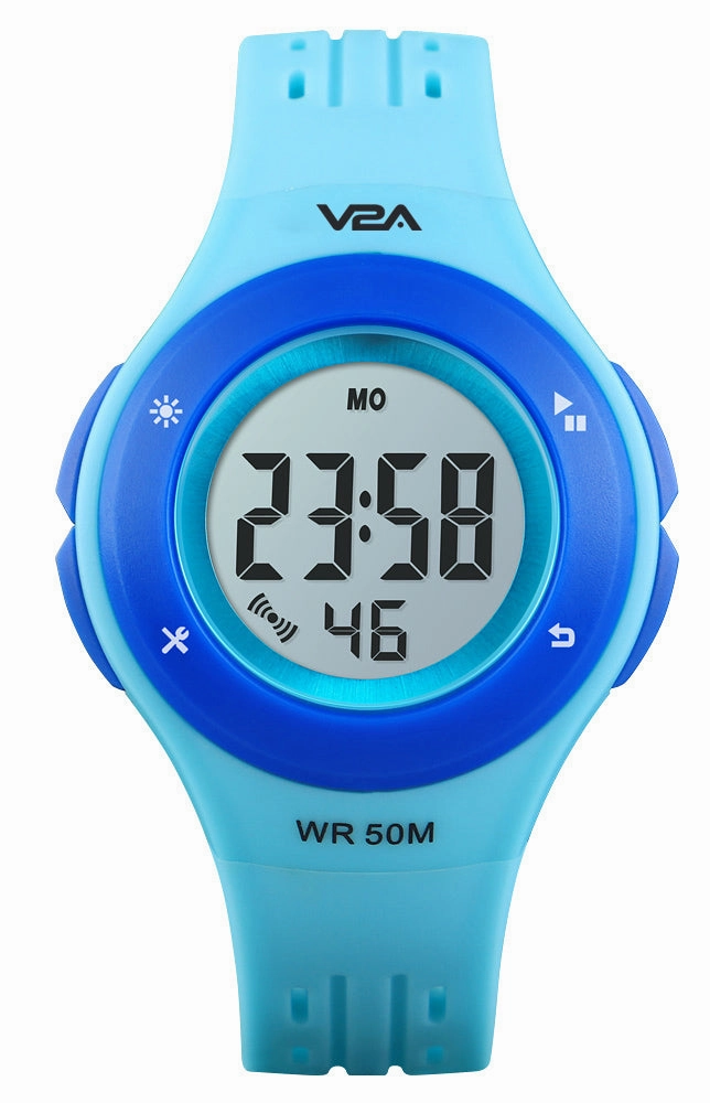 V2A Digital 5ATM Waterproof Kids Sports Watch with 7 Color Backlight Alarm Stopwatch for Boys and Girls (White Dial and Blue Colored Strap),kids watch,smart watch for kids,kids GPS watch,waterproof kids watch,affordable smart watch for kids,watch for 3-10 