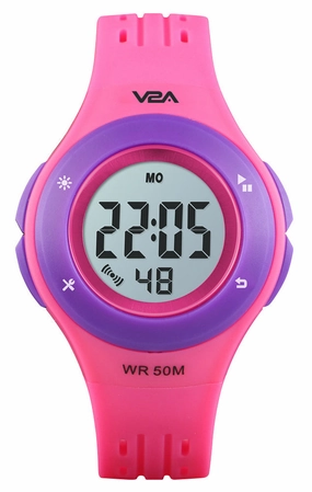 V2A Digital 5ATM Waterproof Kids Sports Watch with 7 Color Backlight Alarm Stopwatch for Girls (White Dial and Pink Colored Strap),kids watch,smart watch for kids,kids GPS watch,waterproof kids watch,affordable smart watch for kids,watch for 3-10 year old,