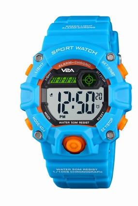 V2A Digital 5ATM Waterproof Kids Sports Watch with Backlight Alarm Stopwatch for Boys and Girls (White Dial with Blue Colored Strap),kids watch,smart watch for kids,kids GPS watch,waterproof kids watch,affordable smart watch for kids,watch for 3-10 year ol