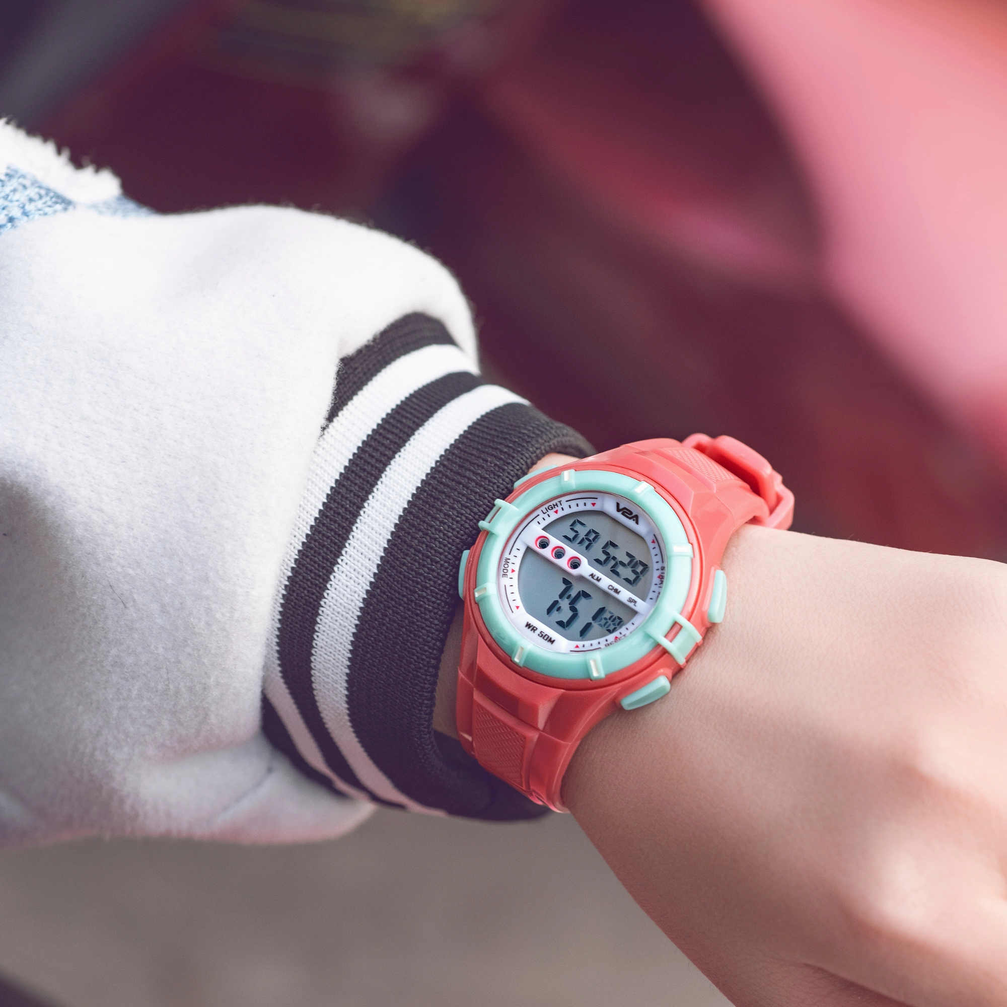 V2A Digital 5ATM Waterproof Kids White Sports Watch for Girls