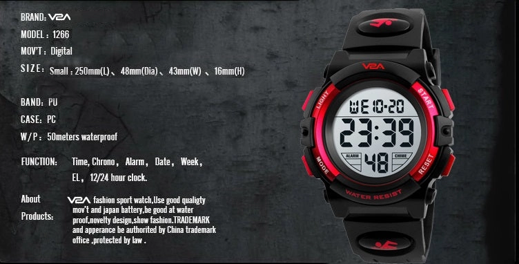 V2A Digital Boy's & Girl's Watch (Black Dial Blue Colored Strap)