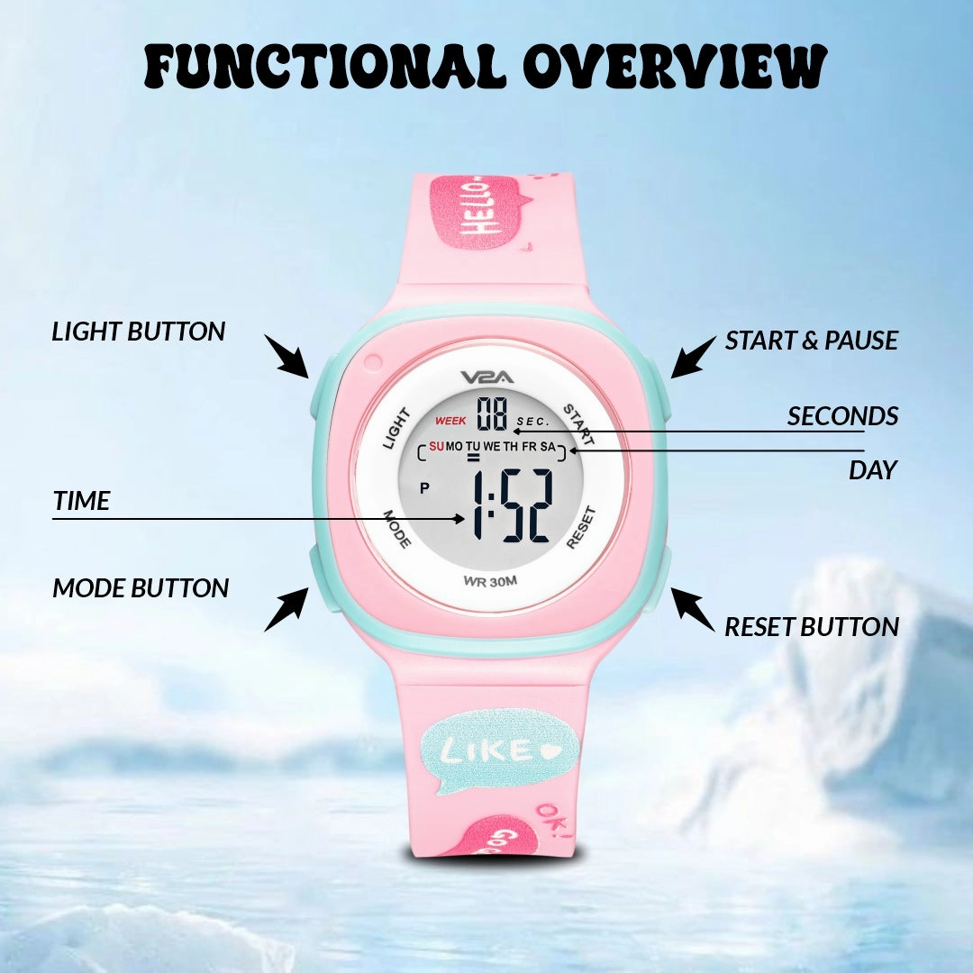 V2A Digital Watch for Girls ??Kids Between 4 to 14 Years of Age Multi-Functional 30 M Waterproof Digital Sports Watches for Girls | Digital Watch for Girls age 4 5 6 7 8 9