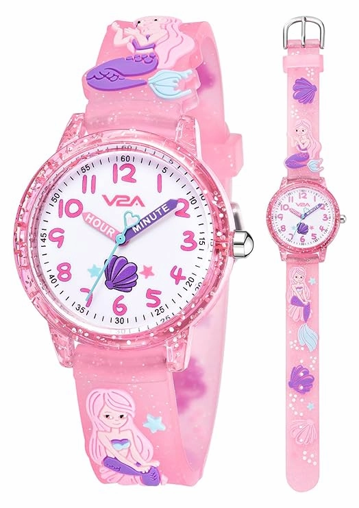 V2A Girls' Analog Watch ??Cute 3D Mermaid Design | Soft Multicolour Silicone Strap | 30M Water-Resistant | Quartz Movement | Fun & Educational Time Learning | Perfect Gift for Kids Aged 3??0