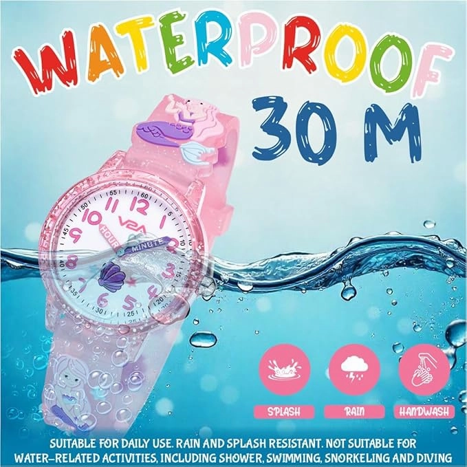 V2A Girls' Analog Watch ??Cute 3D Mermaid Design | Soft Multicolour Silicone Strap | 30M Water-Resistant | Quartz Movement | Fun & Educational Time Learning | Perfect Gift for Kids Aged 3??0