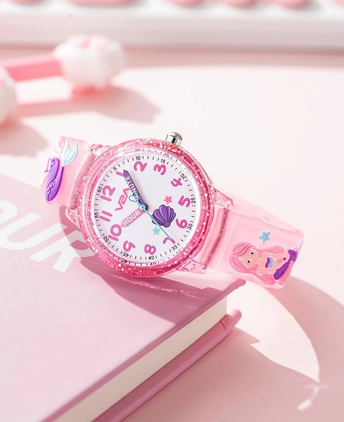 V2A Girls' Analog Watch ??Cute 3D Mermaid Design | Soft Multicolour Silicone Strap | 30M Water-Resistant | Quartz Movement | Fun & Educational Time Learning | Perfect Gift for Kids Aged 3??0