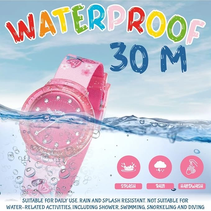V2A Girls Analogue Watch ??Pink | Glitter Sparkle Case, Printed Strap, 30M Waterproof | Fun & Educational Time Learning Watch for Kids Ages 3-10 | Quartz Movement | Ideal Birthday or Return Gift