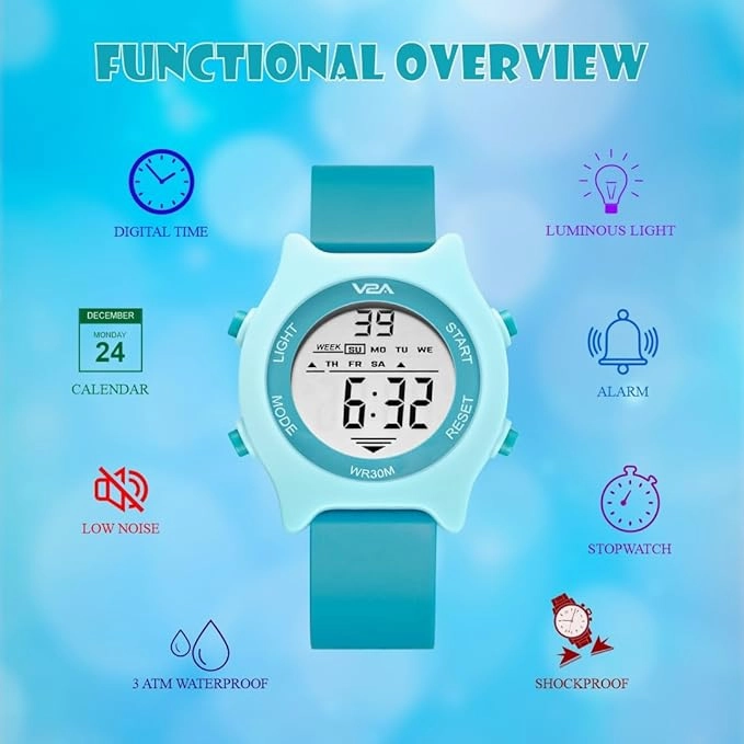 V2A Girls and Boys Kids Watch Gifts for Boys and Girls Age 4-13 for Multi-Functional 30 M Waterproof Digital Sports Watches for 4 5 6 7 8 Year Old Boy and Girls | Birthday Gift for Kids