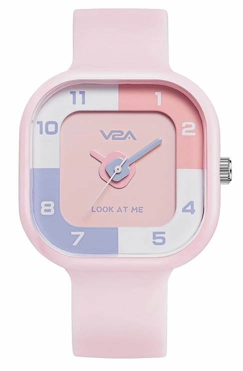 V2A Girls??Cute Analog Watch ??Soft silicone Band with Square Printed Dial | Waterproof Kids Watch for Ages 4??3 | Stylish Timepiece for Girls (30M Water Resistant)