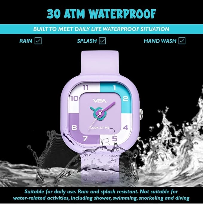 V2A Girls??Cute Analog Watch ??Soft silicone Band with Square Printed Dial | Waterproof Kids Watch for Ages 4??3 | Stylish Timepiece for Girls (30M Water Resistant)