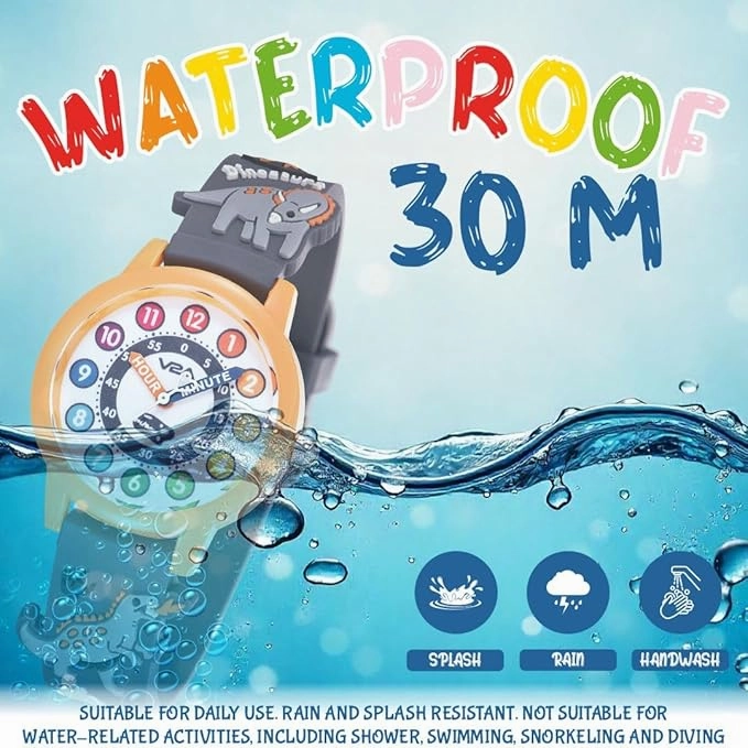 V2A Kids' Analog Wrist Watch for Boys ??D Dinosaur Theme | Multicolour Soft Silicone Strap | 30M Waterproof | Quartz Movement | Fun Time Learning Watch | Ideal Birthday & Return Gift for Ages 3??0 (Grey)