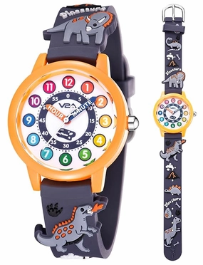 V2A Kids' Analog Wrist Watch for Boys D Dinosaur Theme | Multicolour Soft Silicone Strap | 30M Waterproof | Quartz Movement | Fun Time Learning Watch | Ideal Birthday & Return Gift for Ages 30 (Grey),kids watch,smart watch for kids,kids GPS watch,wate