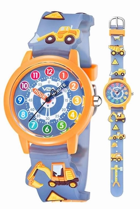V2A Kids' Unisex Analogue Watch, 3D Construction Theme | Excavator, Loader & Dumper Print | Durable Silicone Strap | 30M Waterproof | Quartz Movement | Fun Time Learning Watch for Boys & Girls Ages 30,kids watch,smart watch for kids,kids GPS watch